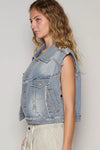 Asymmetrical Front Closure Raw Hem Denim Vest