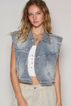 Asymmetrical Front Closure Raw Hem Denim Vest