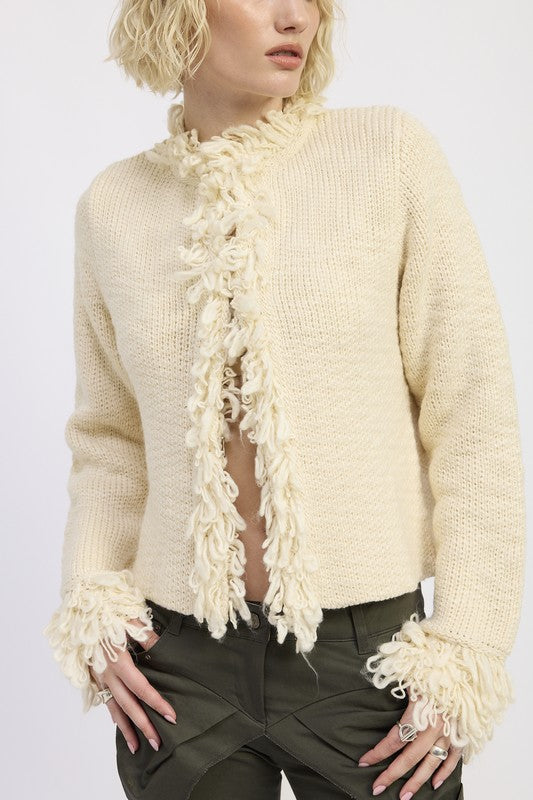 Avalon Fringe Trim Knit Cardigan