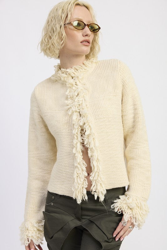 Avalon Fringe Trim Knit Cardigan
