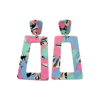 Shop Avery Drop Earrings - 80's Pastel-Avery 80’s Pastel Drop Earrings with pink, blue, and zebra print confetti. Lightweight, retro-inspired fun for bold looks and nostalgic style moments.-available at Reef Love online boho-chic boutique