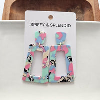 Shop Avery Drop Earrings - 80's Pastel-Avery 80’s Pastel Drop Earrings with pink, blue, and zebra print confetti. Lightweight, retro-inspired fun for bold looks and nostalgic style moments.-available at Reef Love online boho-chic boutique