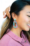 Shop Avery Drop Earrings - 80's Pastel-Avery 80’s Pastel Drop Earrings with pink, blue, and zebra print confetti. Lightweight, retro-inspired fun for bold looks and nostalgic style moments.-available at Reef Love online boho-chic boutique