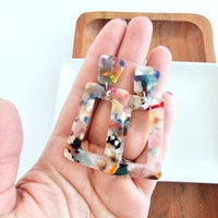 Shop Avery Drop Earrings - Multicolor-Avery Multicolor Drop Earrings with playful mix of soft blues, pinks, yellow, orange, black, and white. Lightweight, artistic, and full of fun personality.-available at Reef Love online boho-chic boutique