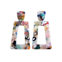 Shop Avery Drop Earrings - Multicolor-Avery Multicolor Drop Earrings with playful mix of soft blues, pinks, yellow, orange, black, and white. Lightweight, artistic, and full of fun personality.-available at Reef Love online boho-chic boutique
