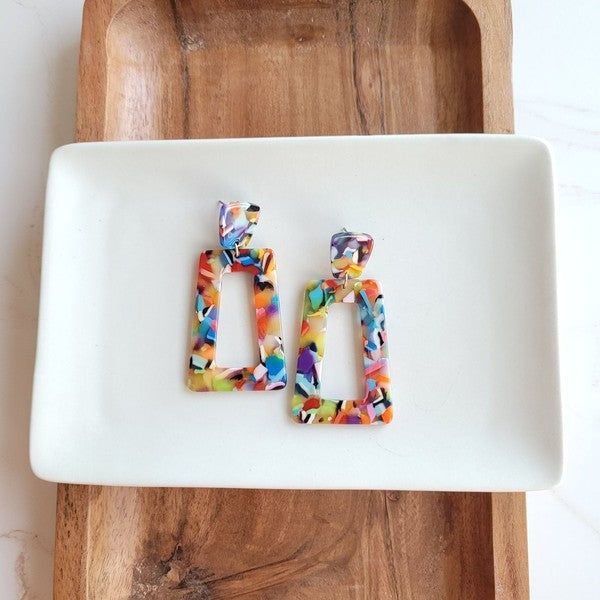 Shop Avery Fiesta Drop Earrings-Avery Fiesta Drop Earrings with bold confetti acrylic charms and 18K gold-plated posts. Lightweight, colorful, and perfect for summer fun and margarita nights.-available at Reef Love online boho-chic boutique