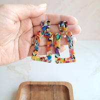 Shop Avery Fiesta Drop Earrings-Avery Fiesta Drop Earrings with bold confetti acrylic charms and 18K gold-plated posts. Lightweight, colorful, and perfect for summer fun and margarita nights.-available at Reef Love online boho-chic boutique