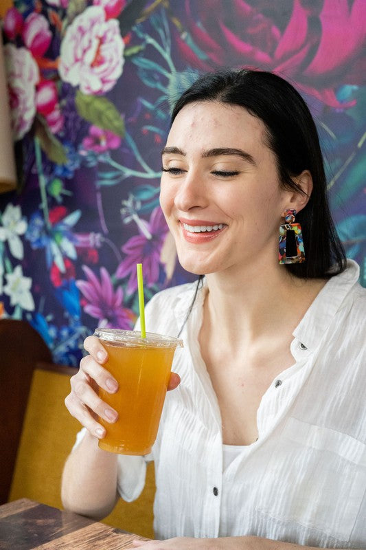 Shop Avery Fiesta Drop Earrings-Avery Fiesta Drop Earrings with bold confetti acrylic charms and 18K gold-plated posts. Lightweight, colorful, and perfect for summer fun and margarita nights.-available at Reef Love online boho-chic boutique