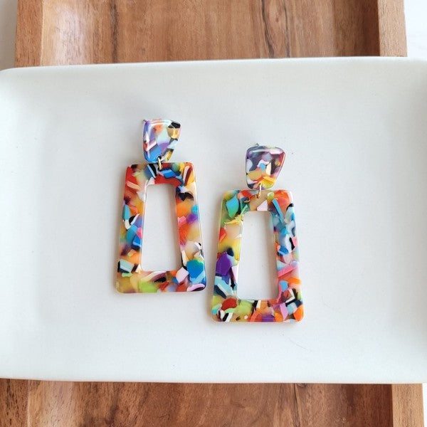 Shop Avery Fiesta Drop Earrings-Avery Fiesta Drop Earrings with bold confetti acrylic charms and 18K gold-plated posts. Lightweight, colorful, and perfect for summer fun and margarita nights.-available at Reef Love online boho-chic boutique
