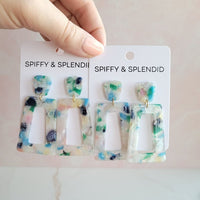 Shop Avery Spring Fling Drop Earrings-Avery Spring Fling Drop Earrings with confetti acrylic charms in cool blue and teal tones. Lightweight and fresh—perfect for spring days and breezy outfits.-available at Reef Love online boho-chic boutique