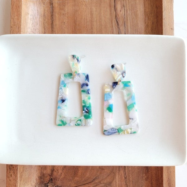 Shop Avery Spring Fling Drop Earrings-Avery Spring Fling Drop Earrings with confetti acrylic charms in cool blue and teal tones. Lightweight and fresh—perfect for spring days and breezy outfits.-available at Reef Love online boho-chic boutique