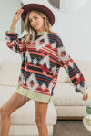 Aztec Print Mirr Mock Neck Long Sleeve Tee-Reef Love