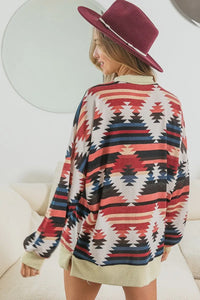 Aztec Print Mirr Mock Neck Long Sleeve Tee-Reef Love