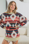 Aztec Print Mirr Mock Neck Long Sleeve Tee-Reef Love