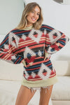 Aztec Print Mirr Mock Neck Long Sleeve Tee-Reef Love