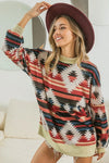 Aztec Print Mirr Mock Neck Long Sleeve Tee-Reef Love