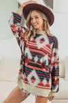 Aztec Print Mirr Mock Neck Long Sleeve Tee-Reef Love