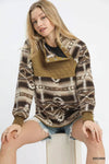 Aztec Print Sherpa Pullover, Brown