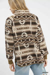 Aztec Print Sherpa Pullover, Brown