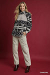 Aztec Print Sherpa Pullover, Charcoal-Reef Love