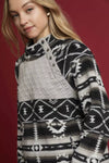 Aztec Print Sherpa Pullover, Charcoal-Reef Love