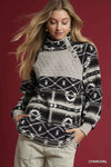 Aztec Print Sherpa Pullover, Charcoal-Reef Love