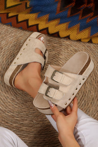 Suede Buckle Decor Footbed Sandal Slippers