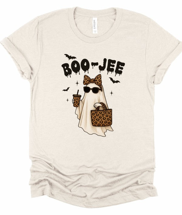 BOOJEE Leopard Halloween Ghost Graphic Tee-BOOJEE Ghost Graphic Tee – Halloween shirt with ghost, bats & leopard print accessories. Soft Bella + Canvas cotton tee, perfect for fall layering.-Reef Love