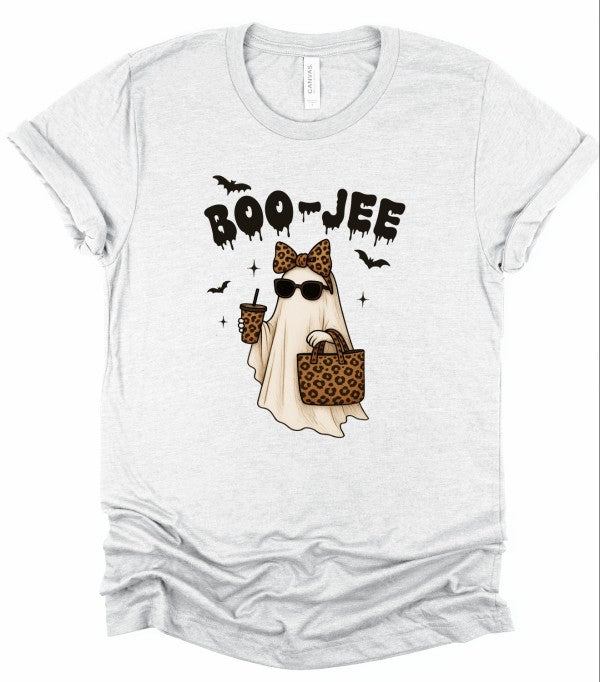 BOOJEE Leopard Halloween Ghost Graphic Tee-BOOJEE Ghost Graphic Tee – Halloween shirt with ghost, bats & leopard print accessories. Soft Bella + Canvas cotton tee, perfect for fall layering.-Reef Love