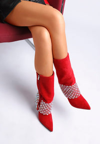 Basso Party Diamante Studded Stiletto Boots-Basso diamante studded stiletto boots. Sparkling rhinestone fold-over boots with 4.5" stiletto heel. Glam party style with cushioned insoles for comfort.