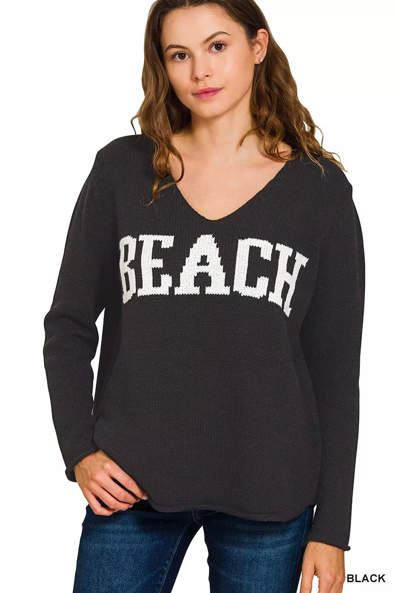 Beach V Neck Sweater, Black