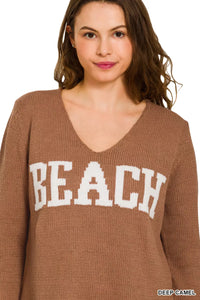 Beach V Neck Sweater, Camel