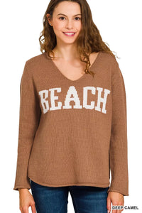 Beach V Neck Sweater, Camel
