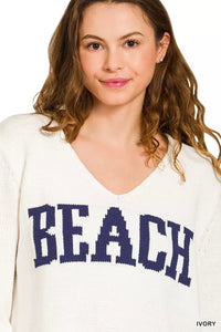 Beach V Neck Sweater, Ivory