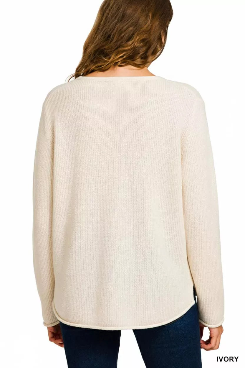 Beach V Neck Sweater, Ivory