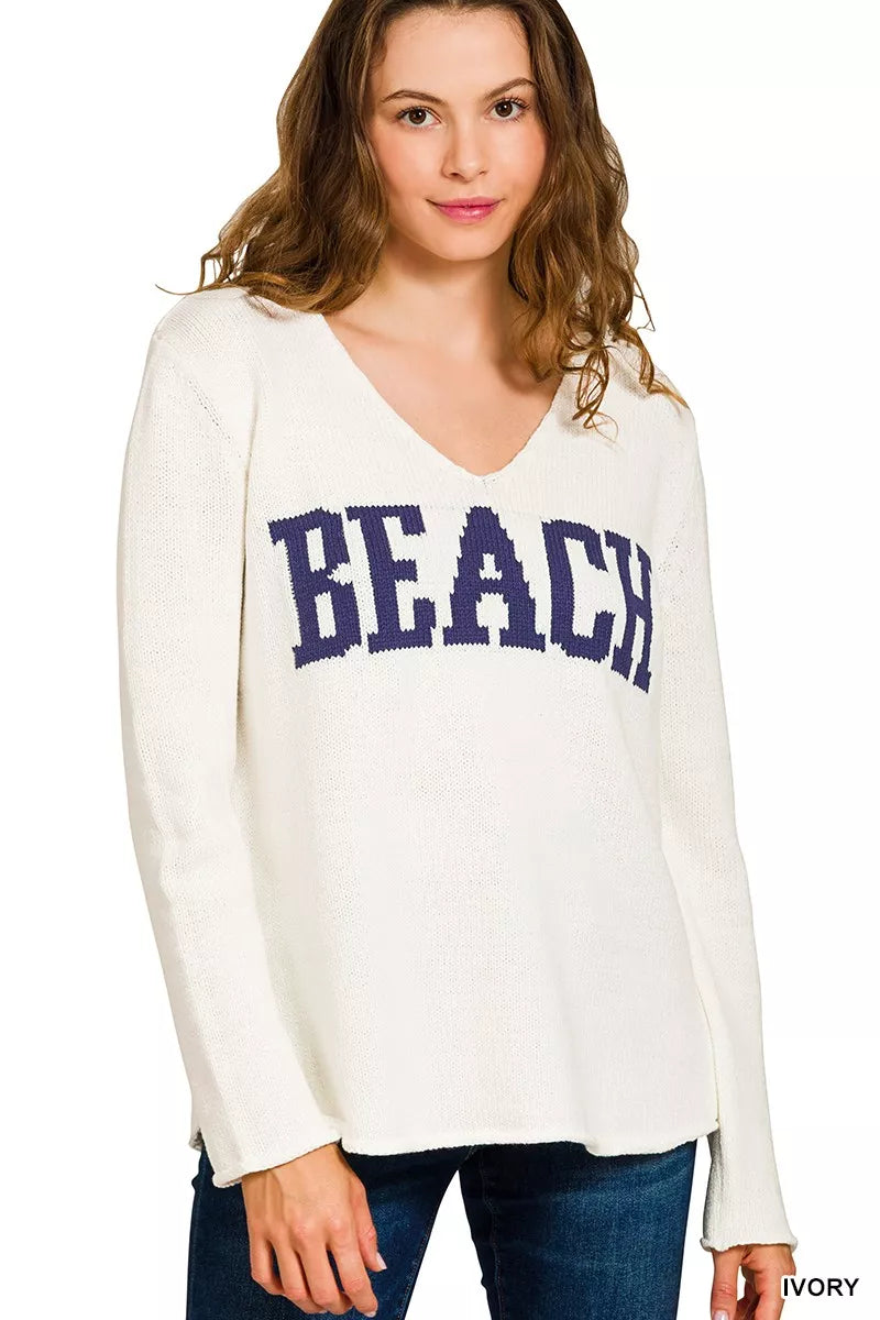 Beach V Neck Sweater, Ivory
