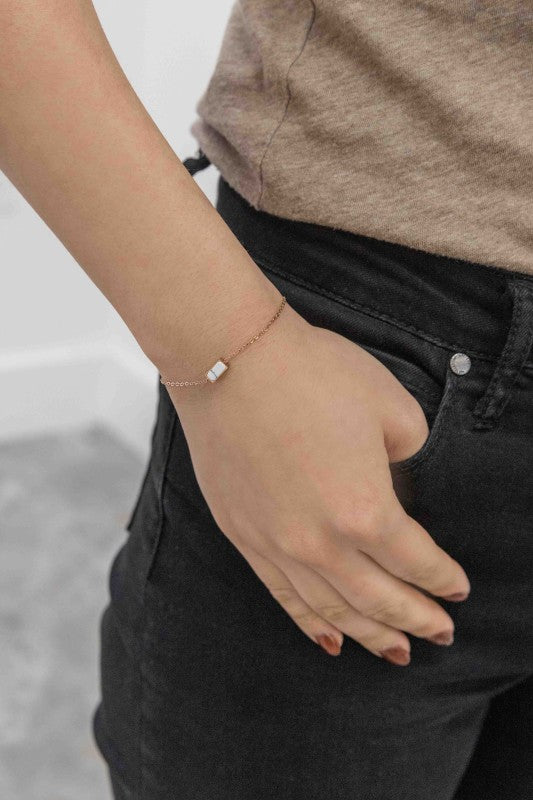 Beaming Bar Stone Bracelet | Rose Gold (14K)-Lovoda-Reef Love