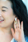 Shop Belize Earrings - Gold Monstera-Lightweight gold monstera leaf earrings with shimmery neutral acrylic studs. Tropical-inspired and hypoallergenic—perfect for everyday or resort-ready style.-available at Reef Love online boho-chic boutique