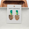 Shop Belize Earrings - Green with Gold Monstera-Mini green acrylic stud earrings with gold monstera charms. Lightweight, hypoallergenic, and full of tropical charm—perfect for everyday or vacation wear.-available at Reef Love online boho-chic boutique