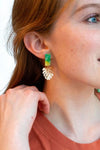 Shop Belize Earrings - Green with Gold Monstera-Mini green acrylic stud earrings with gold monstera charms. Lightweight, hypoallergenic, and full of tropical charm—perfect for everyday or vacation wear.-available at Reef Love online boho-chic boutique