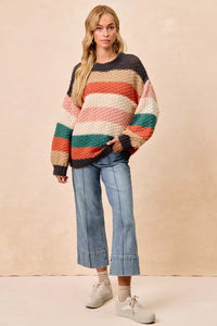 BiBi Stripes Color Block Chunky Sweater-Reef Love
