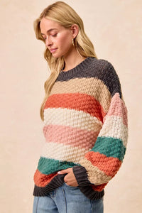 BiBi Stripes Color Block Chunky Sweater-Reef Love