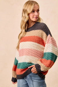 BiBi Stripes Color Block Chunky Sweater-Reef Love