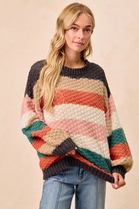BiBi Stripes Color Block Chunky Sweater-Reef Love