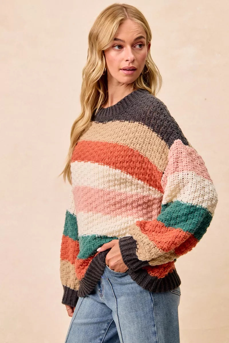 BiBi Stripes Color Block Chunky Sweater-Reef Love
