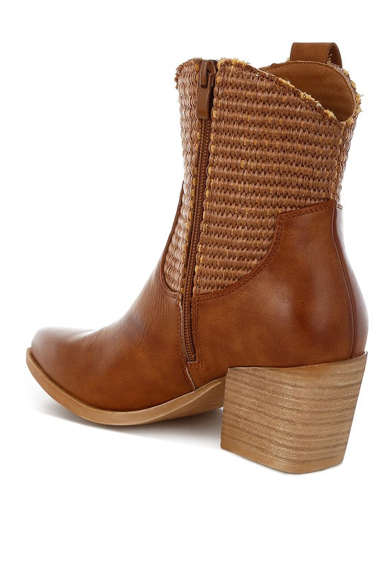 Big Mood Raffia & Faux Leather Cowboy Boots