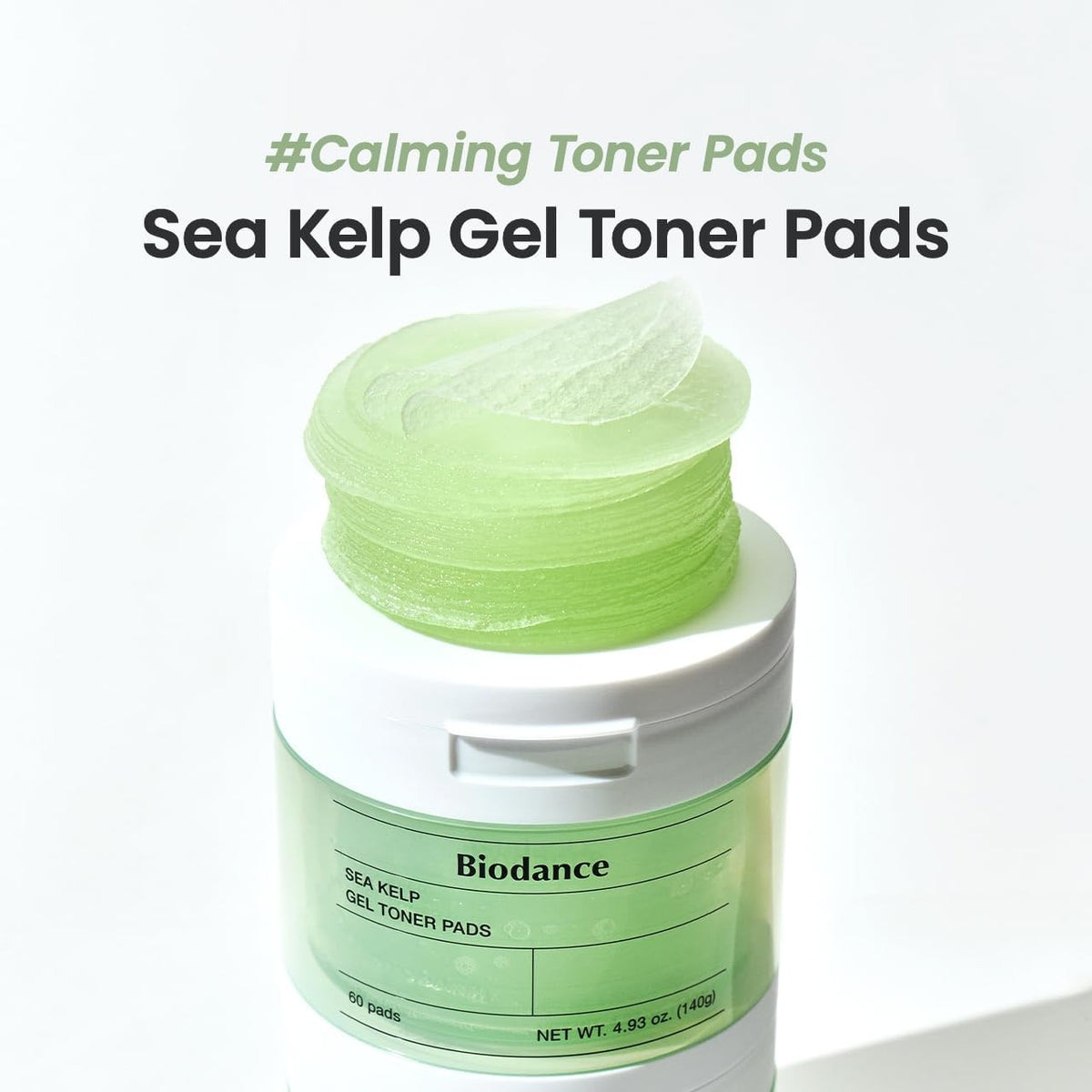 Biodance Sea Kelp Gel Toner Pads, Calming, Soothing, Sebum Control, Hydrating | 4.93 Fl.Oz.(140G), 60Pads