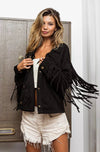 Black Suede Fringe Long Sleeve Jacket - Reef Love