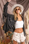 Black Suede Fringe Long Sleeve Jacket - Reef Love