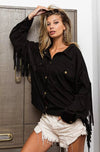 Black Suede Fringe Long Sleeve Jacket - Reef Love